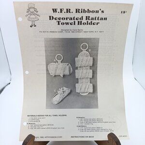 Vintage Ribbon Craft Pattern, Decorated Rattan Towel Holde, WFR 1980